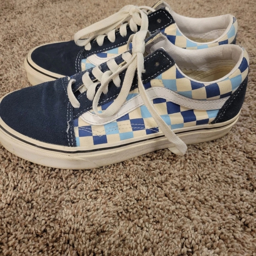 Vans Blue Checkerboard Shoes Unisex Women 6 Men 4.5 Used